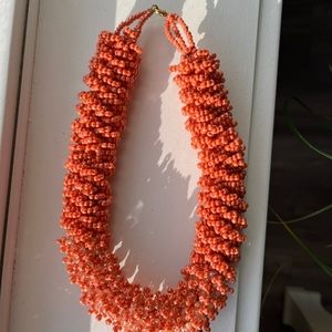 Vintage Coral Seed Bead Chunky Necklace